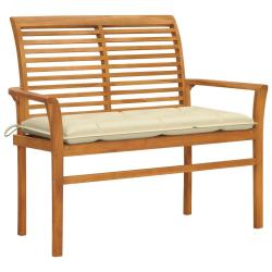 Banc de jardin meuble de patio d'ext&eacute;rieur terrasse avec coussin blanc cr&egrave;me 112 x 55 x 94 cm bois
