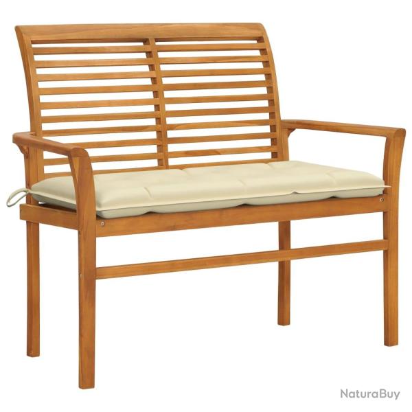 Banc de jardin meuble de patio d'ext�rieur terrasse avec coussin blanc cr�me 112 x 55 x 94 cm bois