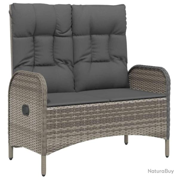 Banc de jardin meuble de patio d'ext�rieur terrasse inclinable avec coussins 107 cm poly rotin gris