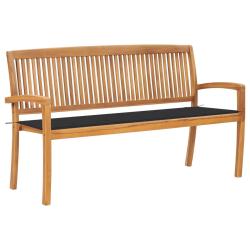 Banc de jardin meuble de patio d'ext&eacute;rieur terrasse empilable et coussin 159 x 57,5 x 90 cm bois de