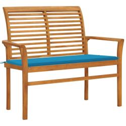 Banc de jardin meuble de patio d'ext&eacute;rieur terrasse avec coussin bleu 112 x 55 x 94 cm bois de teck