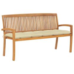 Banc de jardin meuble de patio d'ext&eacute;rieur terrasse empilable et coussin 159 cm bois de teck massif