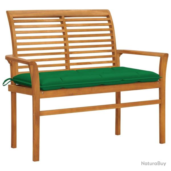 Banc de jardin meuble de patio d'ext�rieur terrasse avec coussin vert 112 cm bois de teck massif 02