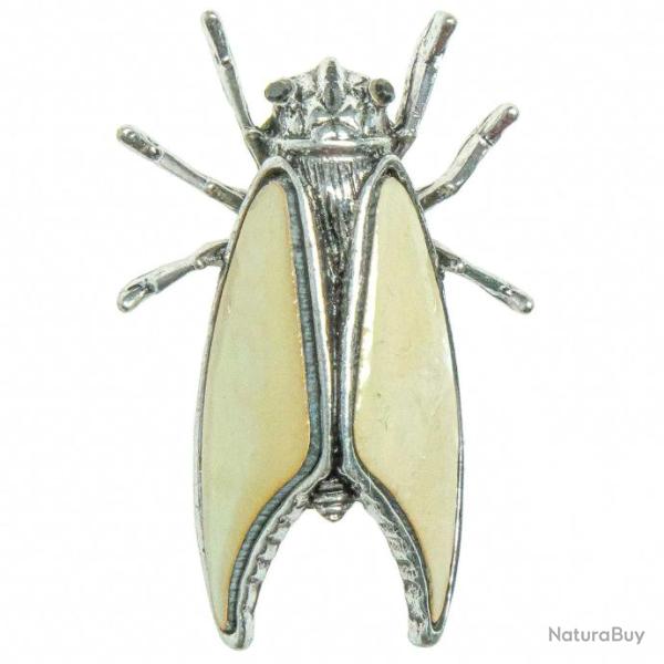 Broche cigale avec nacre blanche