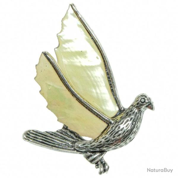 Broche colombe avec nacre blanche