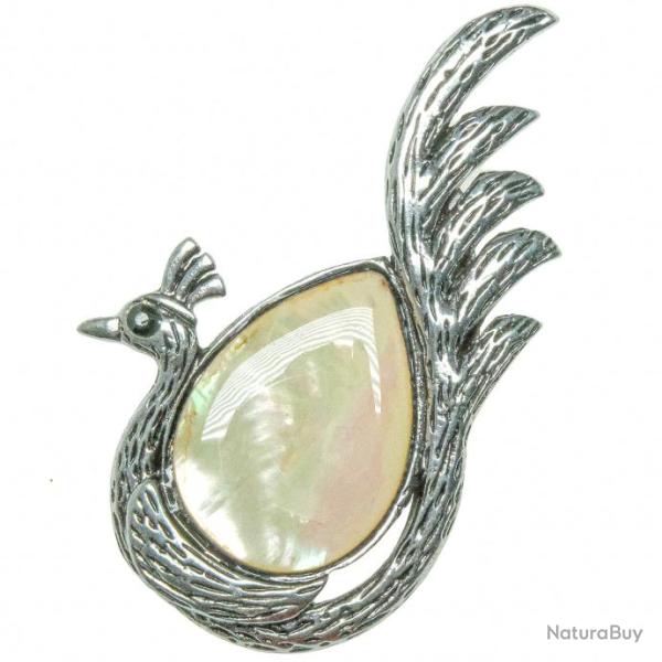 Broche paon avec nacre blanche