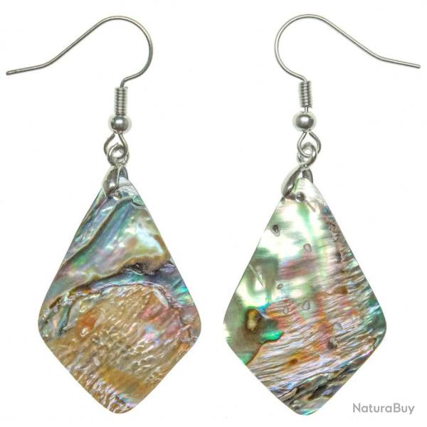 Boucles d'oreilles losange en nacre abalone paua