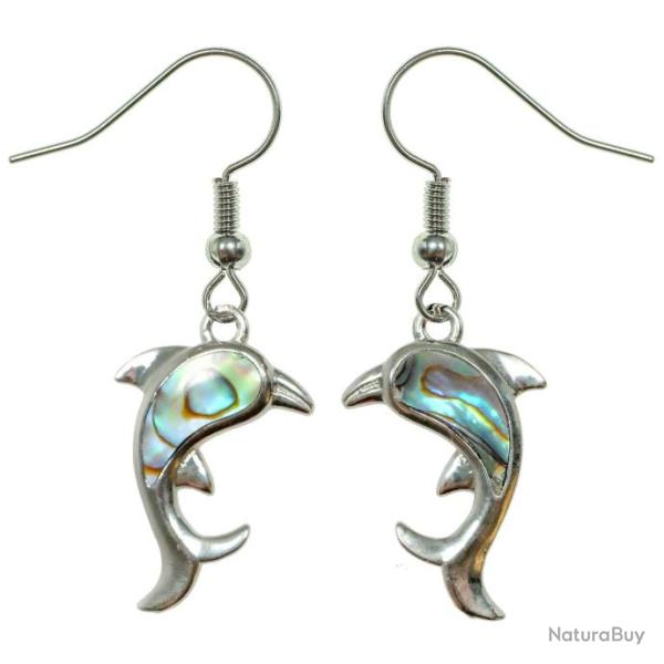 Boucles d'oreilles dauphin avec nacre abalone paua