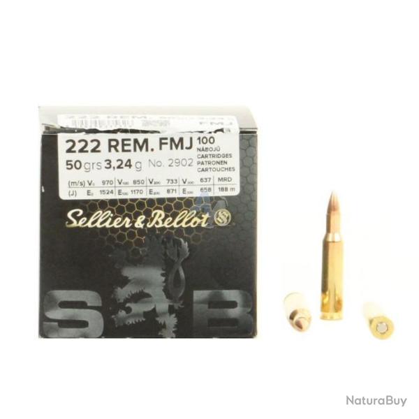 Munitions SELLIER&BELLOT cal.222 rem fmj 50gr 3.24g par 300