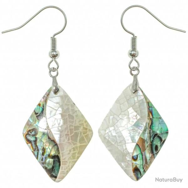 Boucles d'oreilles losange en nacre blanche et abalone paua