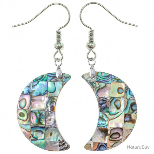 Boucles d'oreilles croissant en nacre abalone paua
