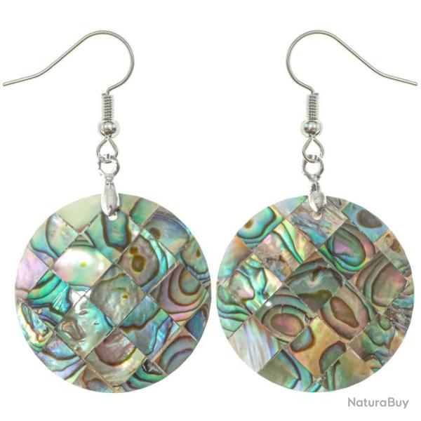 Boucles d'oreilles rondes en nacre abalone paua