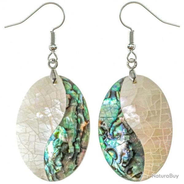 Boucles d'oreilles ovale en nacre blanche et abalone paua