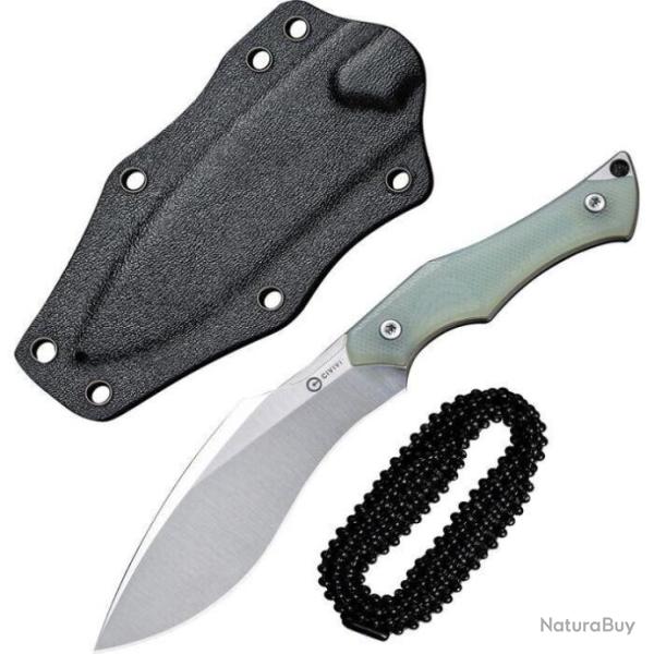 Couteau de Cou CIVIVI Vaquita II Jade Lame Kukri Acier Nitro-V Manche G10 Etui Kydex CIVC047C2
