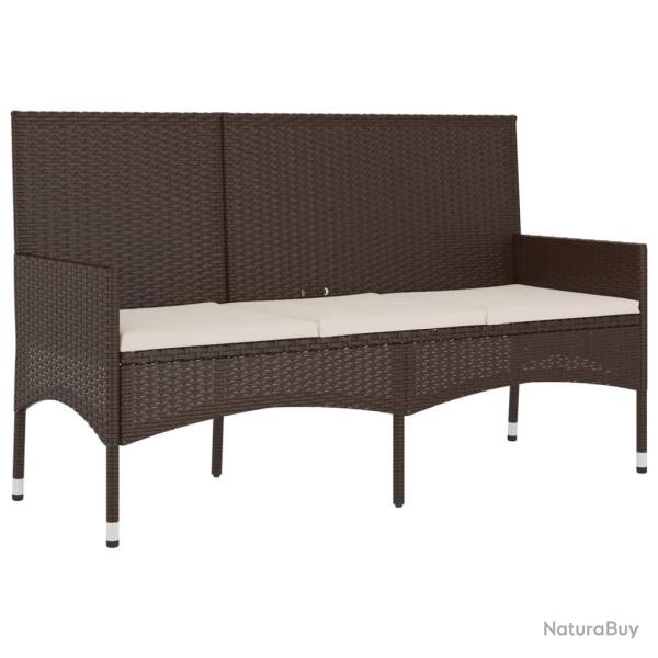 Banc de jardin meuble de patio d'ext�rieur terrasse � 3 places avec coussins 140 x 51 x 85 cm marro