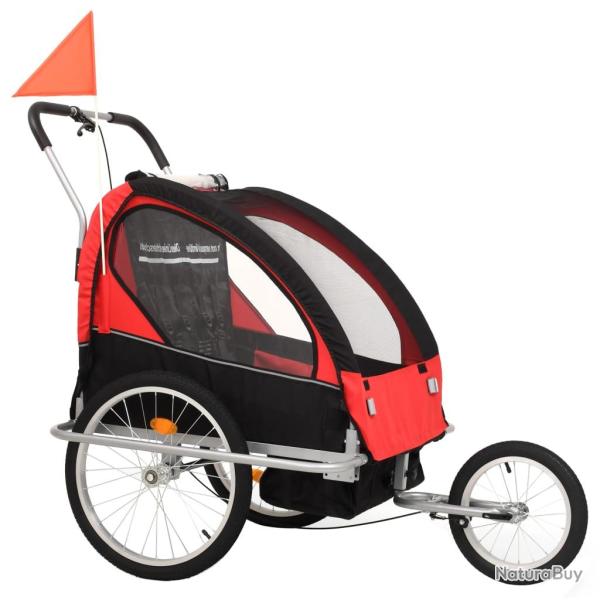 Remorque � v�lo et poussette pour enfants 2-en-1 tissu Oxford + cadre en acier rouge et noir 02_000