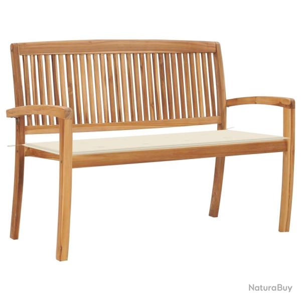 Banc de jardin meuble de patio d'extrieur terrasse empilable et coussin crme 128,5cm bois de teck