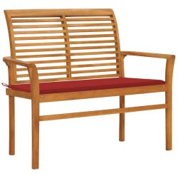 Banc de jardin meuble de patio d'ext&eacute;rieur terrasse avec coussin rouge 112 x 55 x 94 cm bois de tec