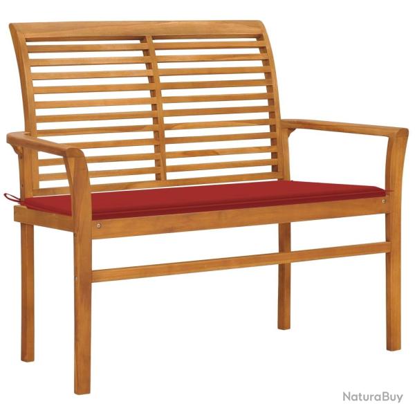 Banc de jardin meuble de patio d'ext�rieur terrasse avec coussin rouge 112 x 55 x 94 cm bois de tec