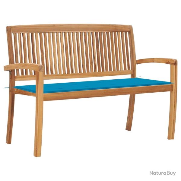 Banc de jardin meuble de patio d'ext�rieur terrasse empilable et coussin bleu 128,5 x 57,5 x 90 cm