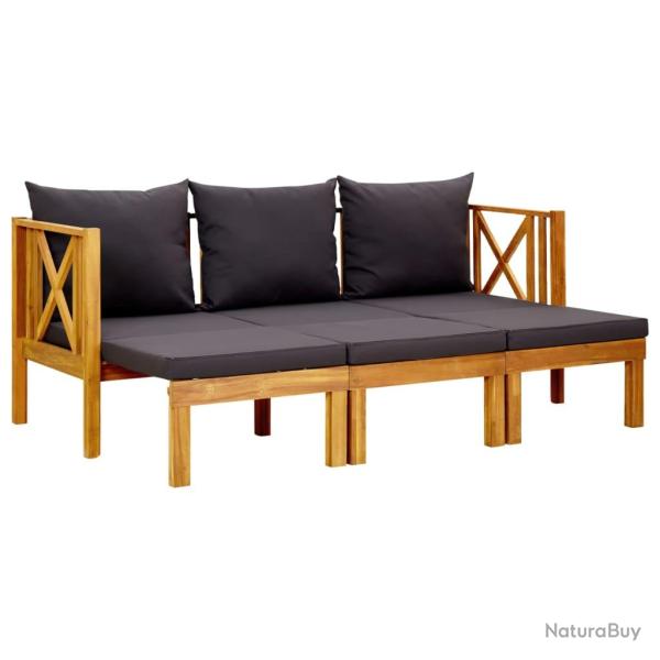 Banc de jardin meuble de patio d'ext�rieur terrasse 3 places et coussins 179 cm bois d'acacia massi