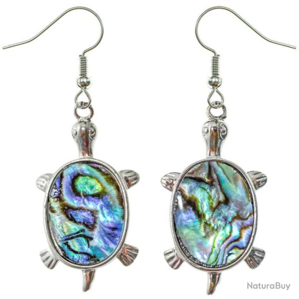 Boucles d'oreilles tortue en nacre abalone paua