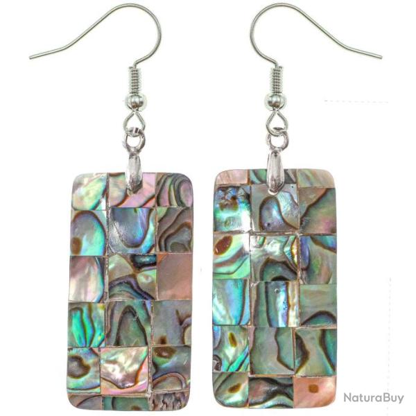 Boucles d'oreilles rectangle avec motif damier en nacre abalone paua