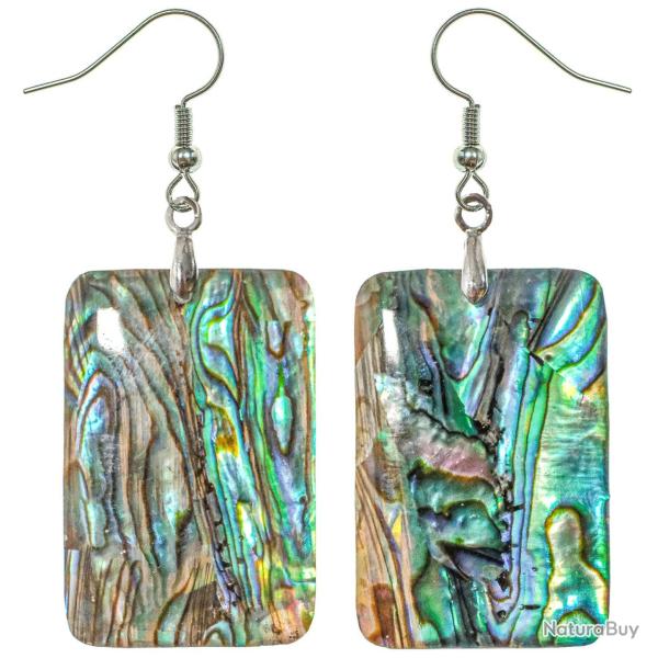 Boucles d'oreilles rectangulaires en nacre abalone paua
