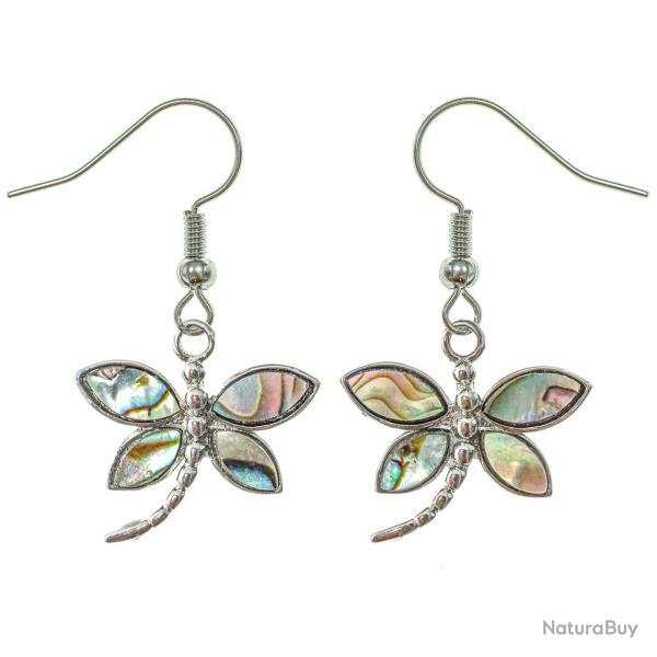 Boucles d'oreilles libellule avec nacre abalone paua