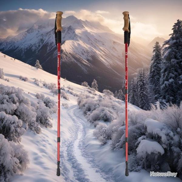 2 B�TONS DE MARCHE NORDIQUE RANDONN�E ENERGIA WOOD ALUMIN 3 STEP RED RESSORT ANTI-CHOC