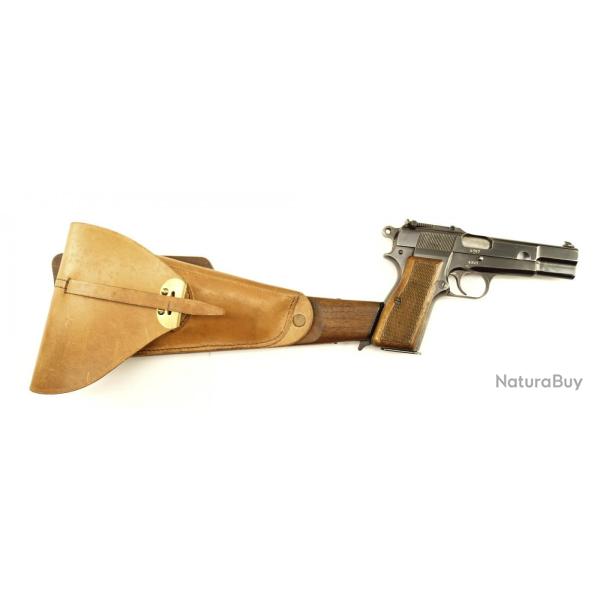 Superbe ensemble Pistolet FN browning GP35 capitan num&eacute;ros 4397 et sont holster crosse calibr