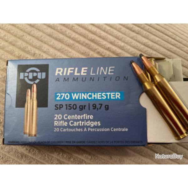1 Bo�te de 20 munitions calibre 270 winchester sp 150 gr 9,7 gr