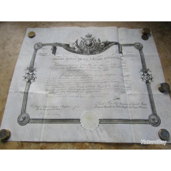 brevet dipl�me ordre royal de la l�gion d'honneur signature autographe roi Louis Philippe 1848 lys