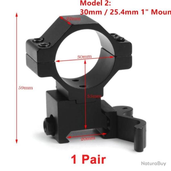 PROMO - Paire de collier de montage 30mm � verrouillage rapide sur rail 21mm - Mod�le 2