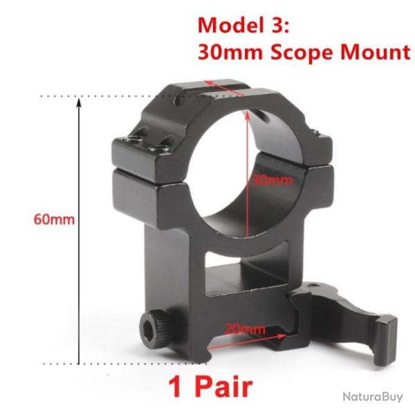 PROMO - Paire de collier de montage 30mm � verrouillage rapide sur rail 21mm - Mod�le 3