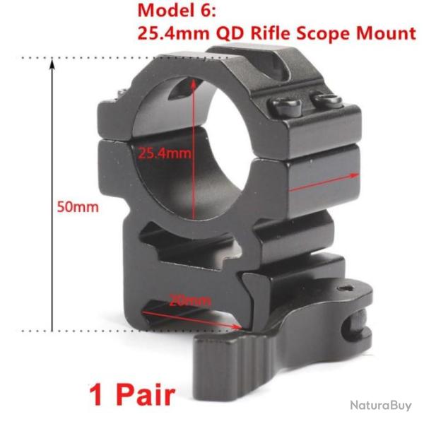 PROMO - Paire de collier de montage 25,4mm � verrouillage rapide sur rail 21mm - Mod�le 6