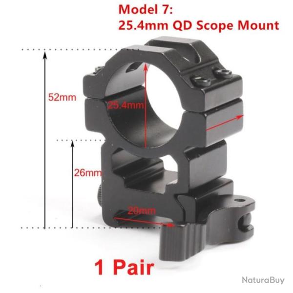 PROMO - Paire de collier de montage 25,4mm � verrouillage rapide sur rail 21mm - Mod�le 7