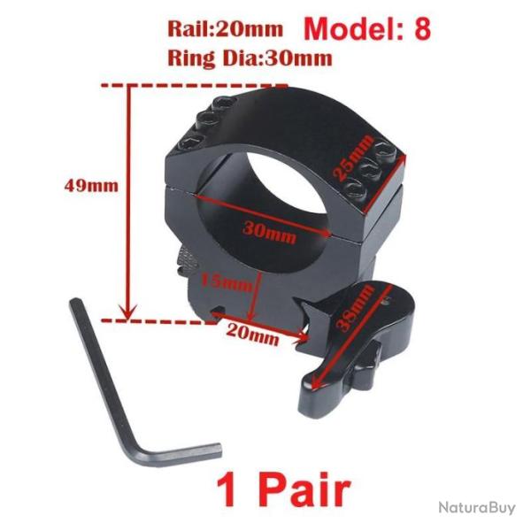 PROMO - Paire de collier de montage 30mm � verrouillage rapide am�lior� sur rail 21mm - Mod�le 8