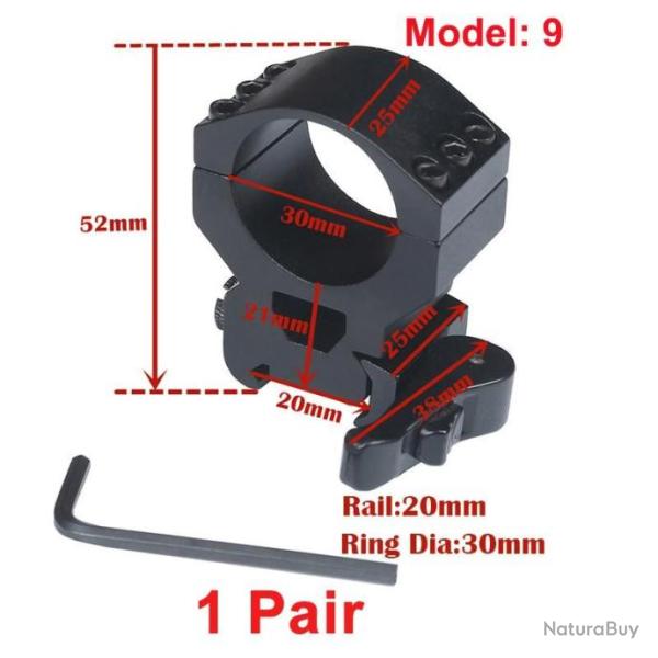 PROMO - Paire de collier de montage 30mm � verrouillage rapide am�lior� sur rail 21mm - Mod�le 9