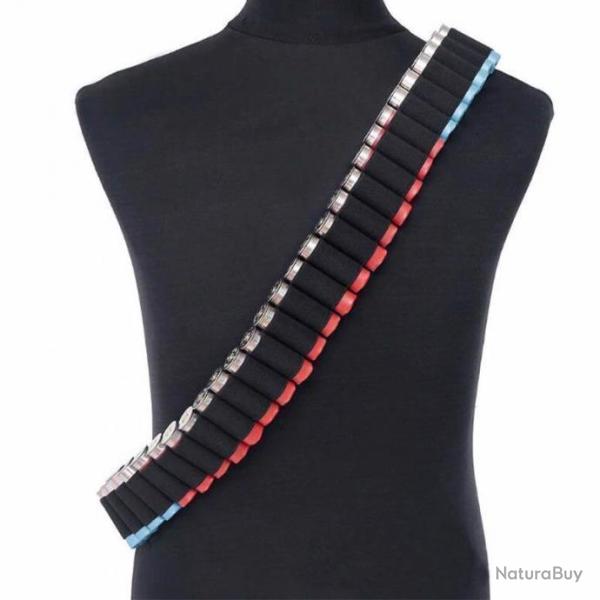 LIVRAISON OFFERTE - Cartouchi�re bandouli�re calibre 12, 16 ou 20 couleur noire 50 cartouches