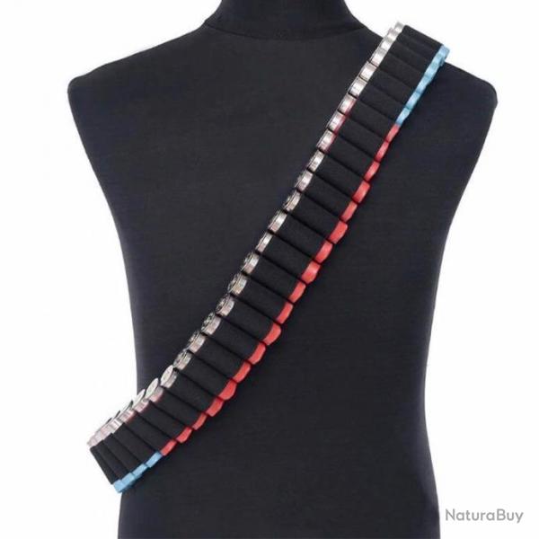 LIVRAISON OFFERTE - Cartouchi�re 26 cartouches bandouli�re calibre 12, 16 ou 20 - NOIR