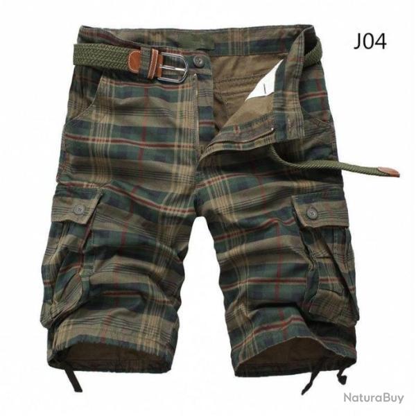 Short bermuda � carreaux camouflage avec plusieurs poches - Army Green