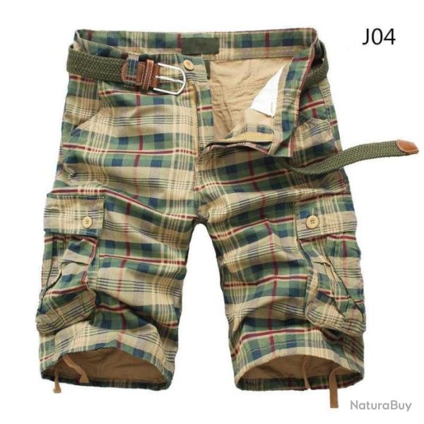 Short bermuda � carreaux camouflage avec plusieurs poches - Tan