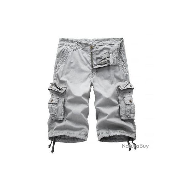 Short cargo couleur unie - Gris clair