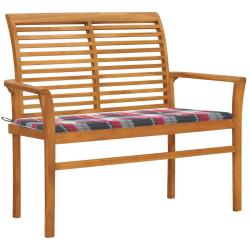 Banc de jardin meuble de patio d'ext&eacute;rieur terrasse avec coussin &agrave; carreaux rouge 112 x 55 x 94 cm