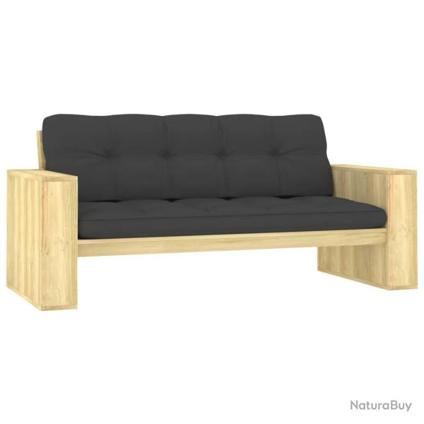 Banc de jardin meuble de patio d'ext�rieur terrasse avec coussins anthracite 179 x 76 x 76 cm pin i
