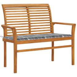 Banc de jardin meuble de patio d'ext&eacute;rieur terrasse avec coussin &agrave; carreaux gris 112 x 55 x 94 cm t