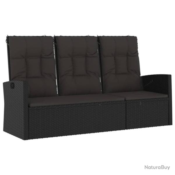 Banc de jardin meuble de patio d'ext�rieur terrasse inclinable et coussins noir 173 x 62 x 95 cm r�