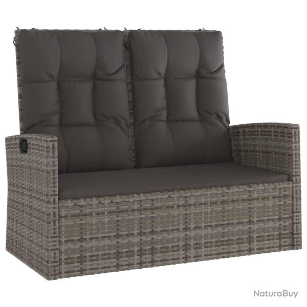 Banc de jardin meuble de patio d'ext�rieur terrasse inclinable et coussins gris 118 x 62 x 95 cm r�