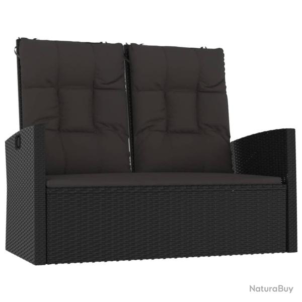 Banc de jardin meuble de patio d'extrieur terrasse inclinable et coussins noir 118 x 62 x 95 cm r